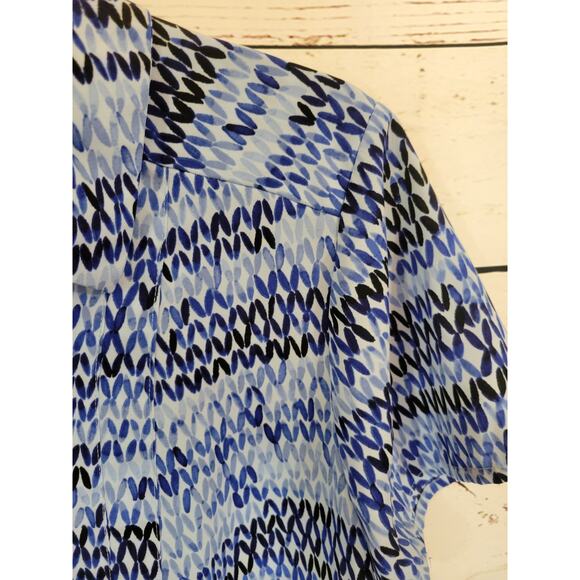 Dana Buchman Patterned Pleated Button Blouse Top Blue Women's Size Large - Picture 11 of 11